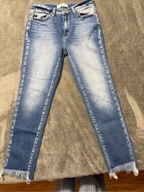 KanCan Light Blue Skinny Jeans with Frayed Hem